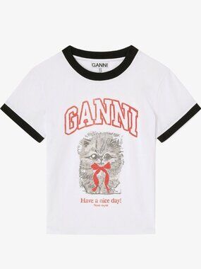 GANNI White Cropped Kitty T-shirt - NWT